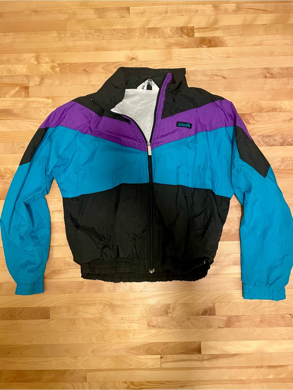 Vintage 90s Windbreaker Teal Purple Black Colorblock Jacket